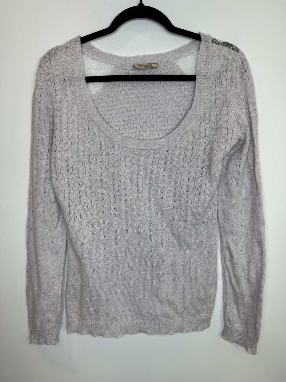 Nina Ricci Light Lavender Scoop Neck Open-Knit Sweater cashmere blend pointelle